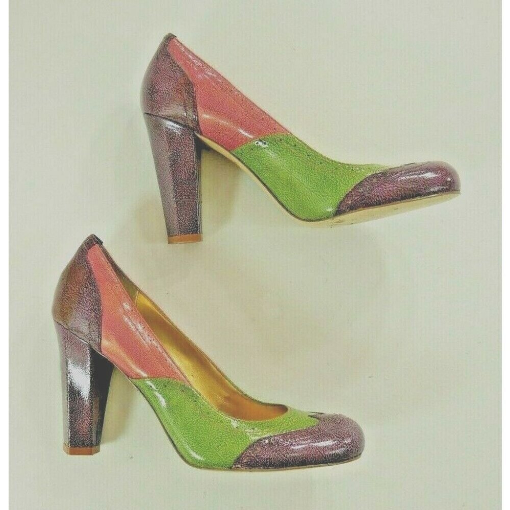 Hale Bob Purple Green Pink Color Block Spectator Patent Leather Pumps Womens 6.5